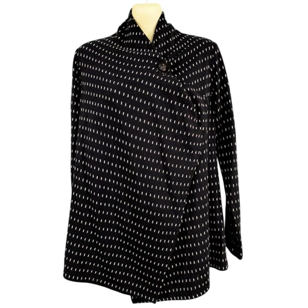 Bobeau Black & White One Button Wrap Cascade‎ Front Jacket, Size S